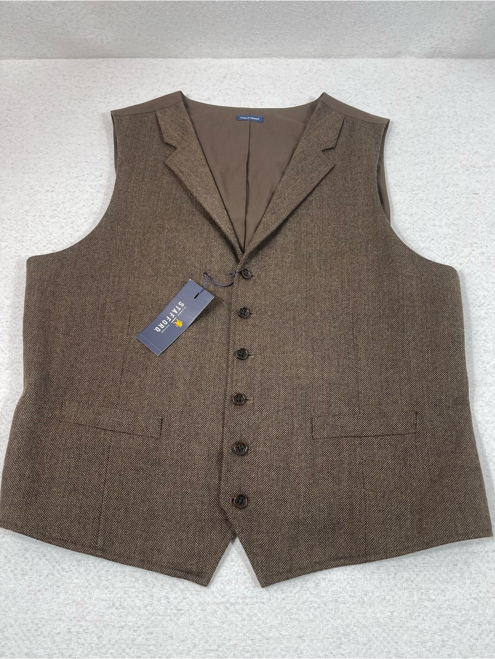 NWT Stafford Signature Men's XL Classic Fit Brown Wool Vest Waistcoat. SKU#0503
